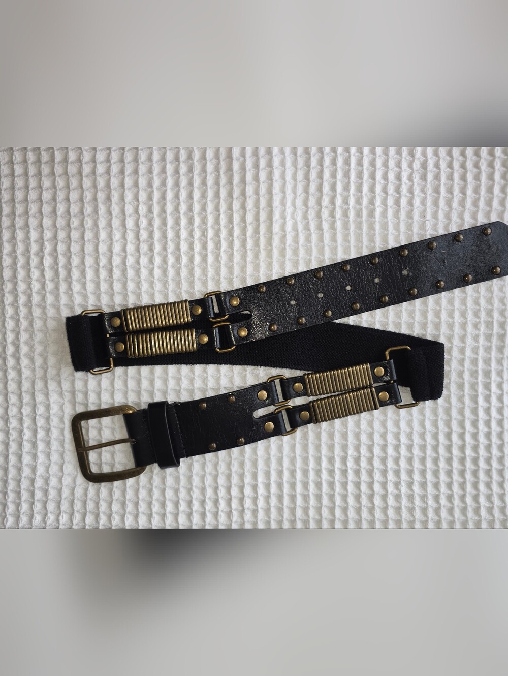 Vintage Black  Elastic and Leather Accent Belt L/XL